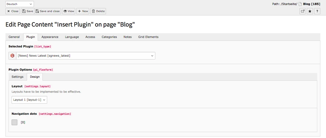 TYPO3 Content Element Latest News Backend Tab Plugin Subtab Design