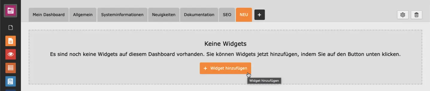 TYPO3 Backend Modul Dashboard erstes Widget hinzufügen