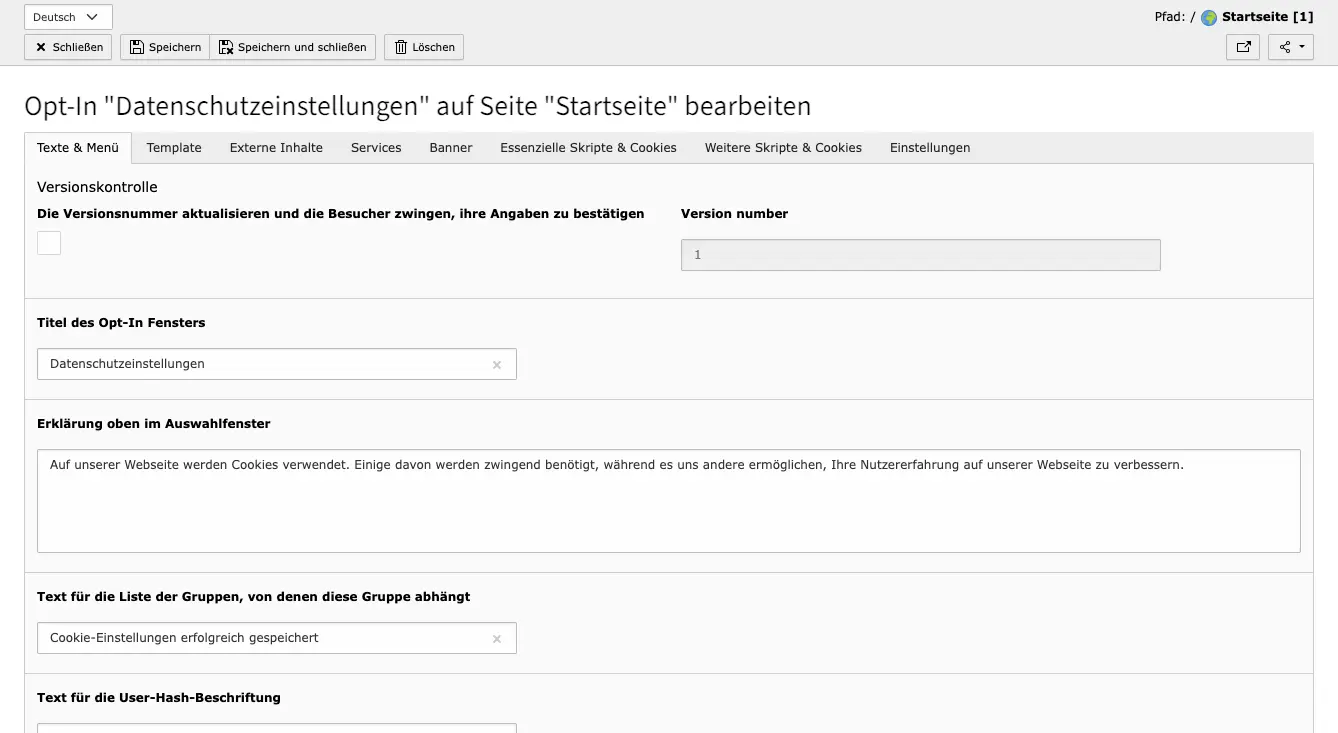 TYPO3 Cookie OptIn Example for Basic Settings