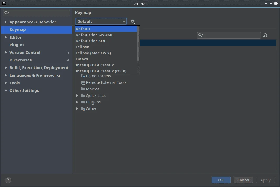 Keymap Choice in Settings Menu