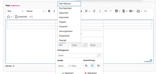 TYPO3 CKEditor Rich Text Editor Borders for tables and cells