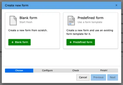 TYPO3 Modul Forms New Form erstellen Options
