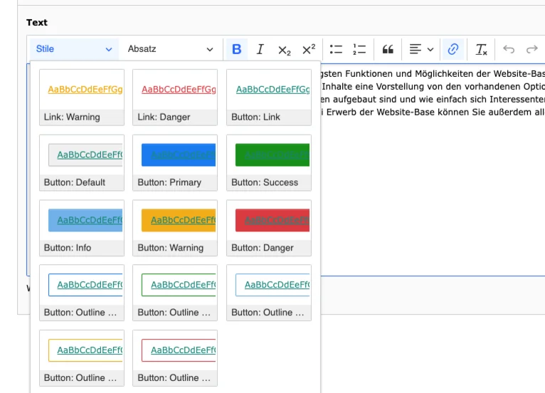 TYPO3 CKEditor Rich Text Editor Link styles in the backend