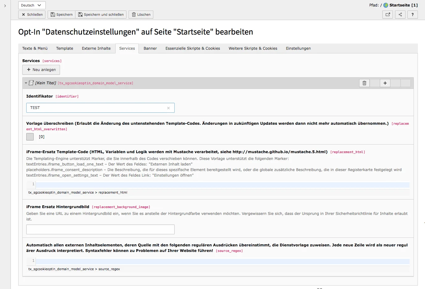 TYPO3 Cookie Optin Externe Inhalte Einstellungen