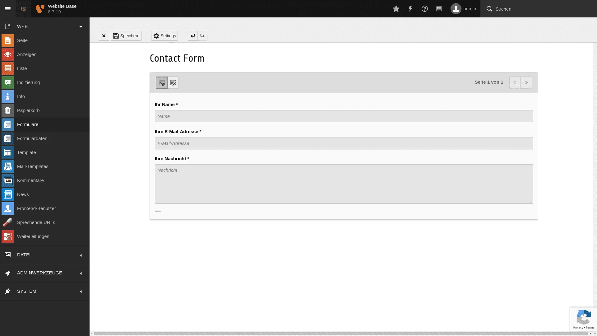 TYPO3 Forms Backend Module Contact Form
