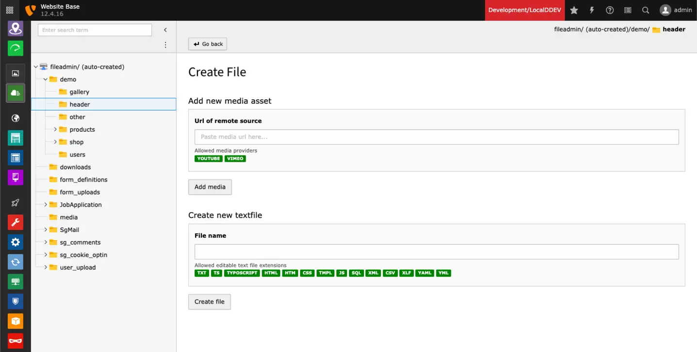 TYPO3 file list: Create file