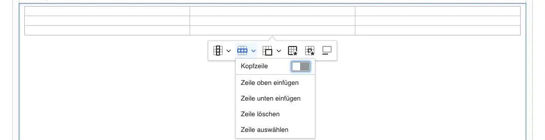 TYPO3 CKEditor Rich Text Editor Table Row options