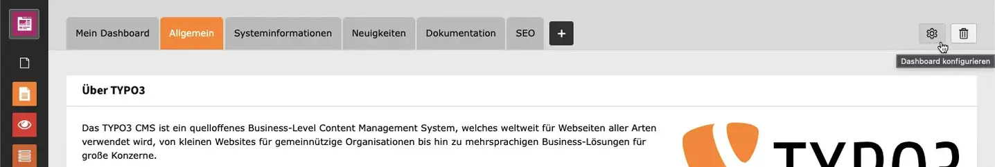 TYPO3 Backend Modul Dashboard konfigurieren