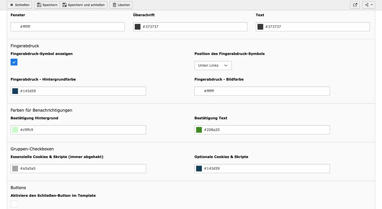 TYPO3 Cookie OptIn Example for Color Settings