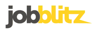 Jobblitz-Logo mit grauem „job“ und gelbem „blitz“ auf Grün
