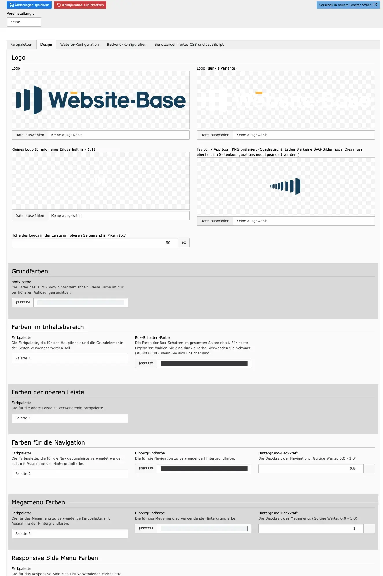 TYPO3 Module Website Configuration Tab Design