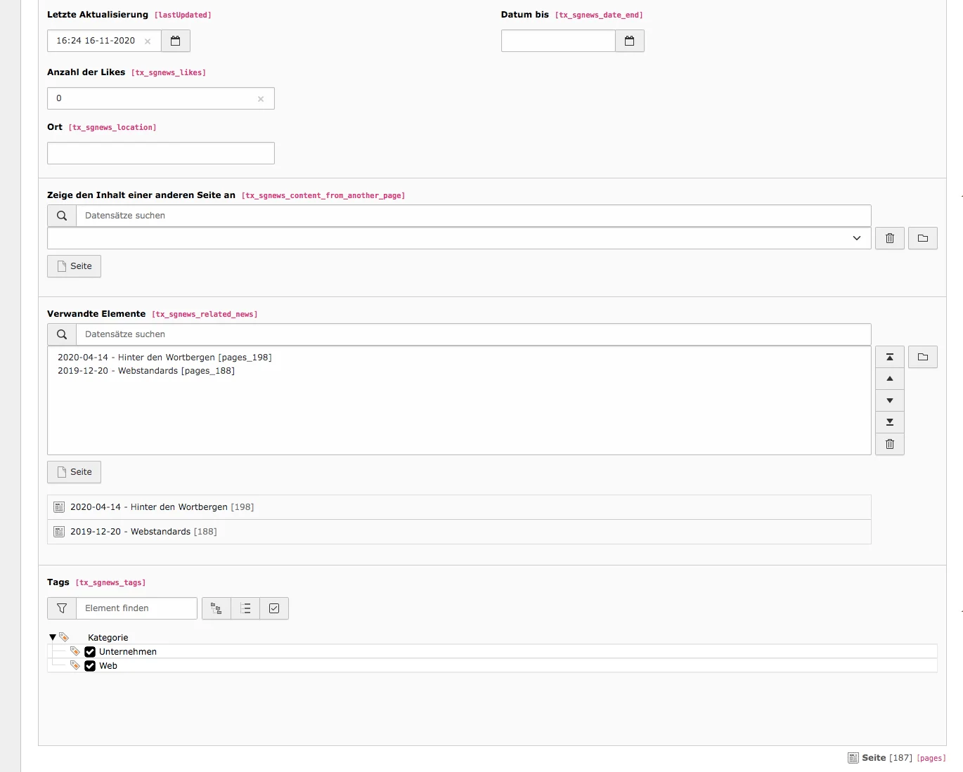 TYPO3 Page Properties News Tab General