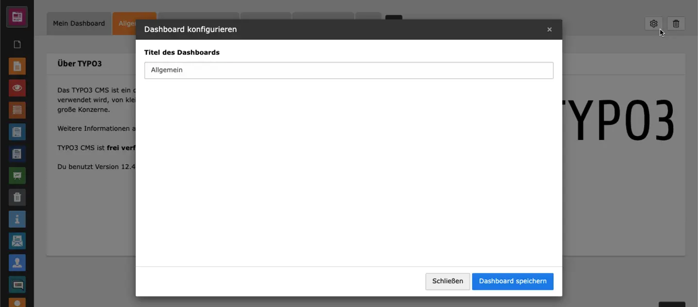 TYPO3 Backend Modul Dashboard konfigurieren Titel des Dashboards ändern