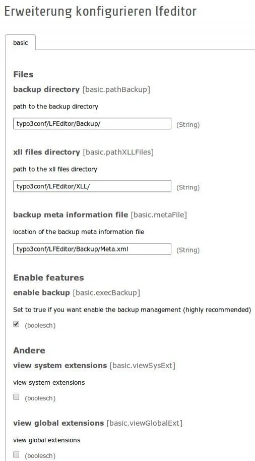 An excerpt from the configuration