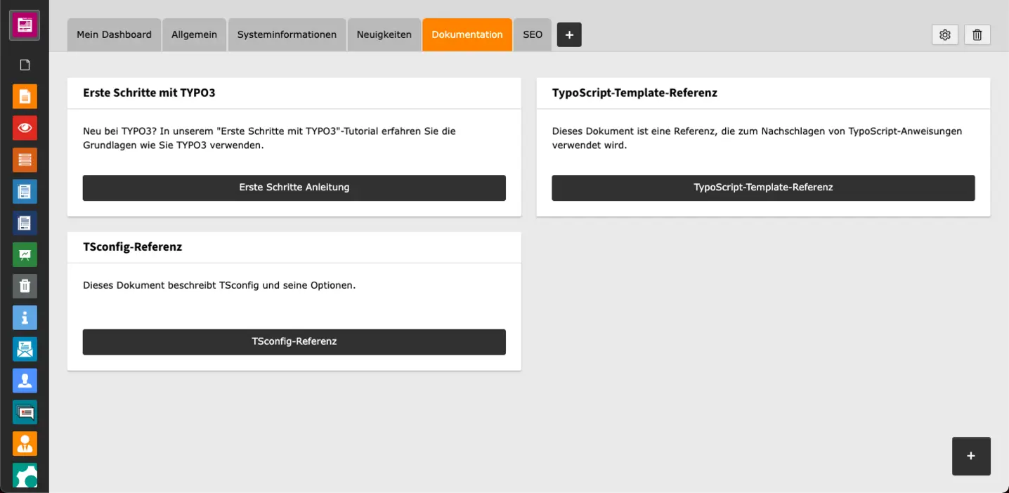 TYPO3 Backend Module Dashboard Documentation widgets in the dashboard