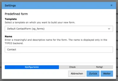 TYPO3 Modul Forms Predefined Form Settings