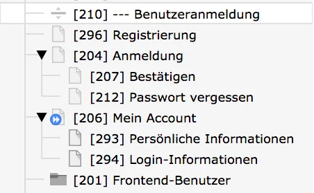 TYPO3 Page tree Account pages