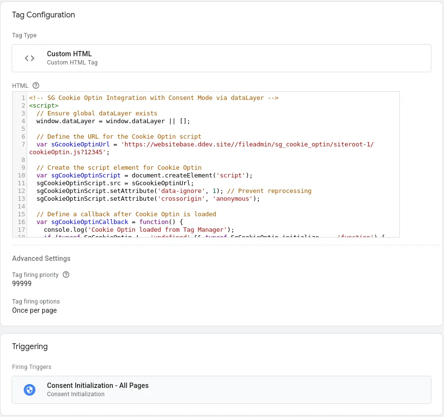GTM Advanced Settings Triggering Tag Configuration
