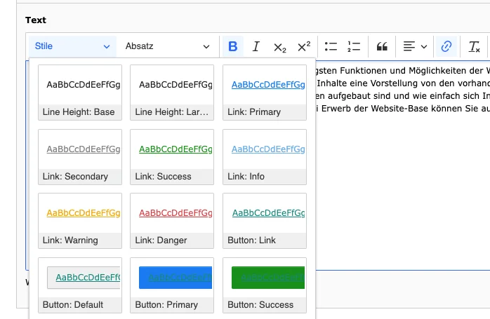 TYPO3 CKEditor Rich Text Editor Link style backend